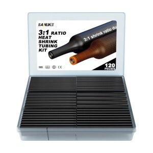 사누케 열수축 튜브 키트 120 PCS - 3:1 비율 접착 안감, 해양 등급 수축 랩 산업용 전기 방수 와이어 7사이즈(블랙)
