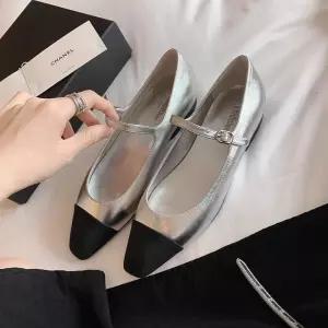 슈즈 스트랩 버전 프렌치 소가죽 힐펌프스 실버 단화 가보시 일자 발레 여자신발 스트랩힐 원템5