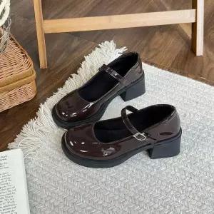 미들굽 가보시 힐펌프스 스트랩힐 일자버클 벨벳느낌의 여자신발 봄가을 작은구두 5.5센티 원템1