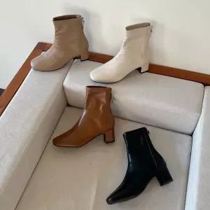 스웨이드롱부츠 여성 부츠 미들힐 스퀘어토 발목 앵클 숏 5cm