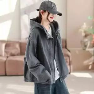 여자 캐주얼 봄 솔리드 점퍼 야구 트렌치코트 후드 코트 빅사이즈 CH1