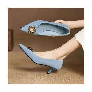 여성용 하이힐 스틸레토 힐 양가죽 스크럽 진주 오피스룩 커리어 단화 CH5