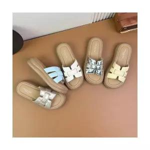 여성용 스트랩 샌들 신발 통굽 실버 슬리퍼 여름 아웃도어 프렌치 캐주얼 비치 KS5