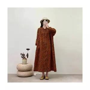 여성용 플라워 원피스 쌍사 디지털 프린트 봄 빈티지 터틀넥 긴팔 셔츠 스커트 CH1