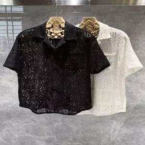 남자 반팔 휴양지룩 시원한 펀칭셔츠 바캉스 휴가룩