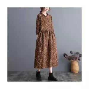 여성용 플라워 원피스 면마 루즈핏 빈티지 빅사이즈 롱 봄가을 CH3