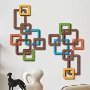 크로블리스풀 2개 나무로 만든 미드 센추리 모던 월 아트 3D 엘레강스 장식 액센트 빈티지 추상 기하학