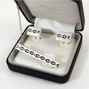 책갈피 (카라빈카)문양 타이핀 커프스set-당초문(청색)