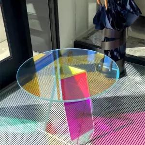 무지개 거실 유리 소파 커피 아크릴 투명 베란다 라운드 테이블 소품 레인보우
