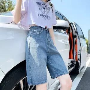 여성 데님 반바지 일자핏 5부 여성 데님 반바지 캐주얼 청바지 의류
