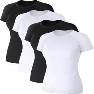 쿠메 4팩 여성용 압박 셔츠 반팔 운동복 체육복용 러닝 애슬레틱 요가 티셔츠 퀵 드라이