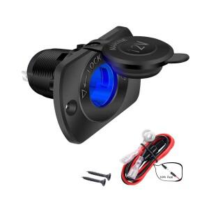 12V 자동차 담배 라이터 소켓 Femaile 볼트 전원 콘센트 교체 파란색 LED 방수 해양 오토바이