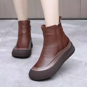 여자 플랫워커 슈즈 리얼 가죽 앵클부츠 가을 뉴에닉 빈티지 수제 키높이워커 컬러 배색 첼시부츠 BE3