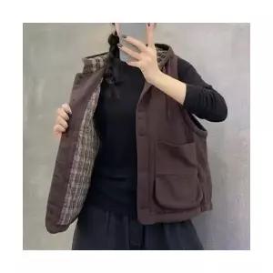 캐주얼조끼 여성 조끼 후드 면 패딩 싱글 포켓 캐주얼 민소매 보온 admr1