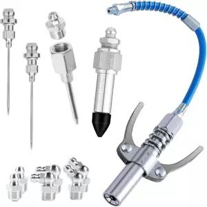 그리스 건 팁 키트 - 니들 노즐 12인치 플렉스 호스 디스펜서 유압 커플러 고무 어댑터 자동차 트랙터 기계