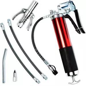 BKOEIUY 14온스 그리스 건 헤비 듀티 피스톨 그립 키트 7000psi 압력 2개 표준 호스 강화 커플러 단단한