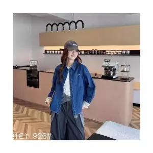 무지 데님 셔츠 여성 블라우스 긴팔 빈티지 칼라 싱글 커프스 블레이저 admr1