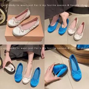 여친 프렌치 아인스 슈즈 플랫 새틴 발레 펌프스 리본 DUCHI5
