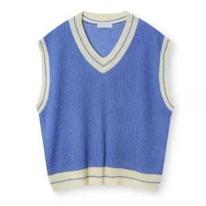 [리빌모아]남자 간절기 오버핏 배색 브이넥 니트 베스트 AC-VES-Q014-소라