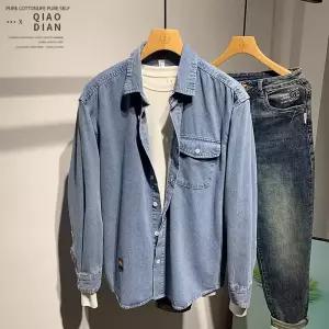 셔츠 긴팔 워싱 코트 봄가을 청자켓 카고 초질감 깔끔한 맷돌 남성용 데님 빈티지 인기3