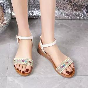 여름 캐주얼 플랫 스트랩 토오픈 비치 여자신발 샌들 배색 일자 오픈토 원템5