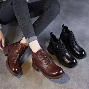 빈티지 가을 워커 워커힐 리얼 스트랩 럭셔리 가죽 로우힐 라이트 소 여자신발 앵클부츠 원템3