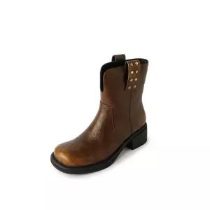 빈티지 가을 여자신발 워커힐 프렌치 워커 라운드 V라인 스터드 통굽 웨스턴 앵클부츠 원템3