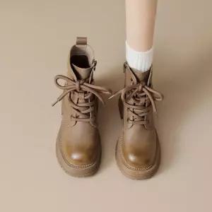 갈색 봄가을 워커 통굽 단화 라이더부츠 러버부츠 워커힐 여자신발 원템3