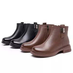 가을 여자신발 워커힐 앵클 단화 헨리넥 옆지퍼 통굽 진가죽 빅사이즈 워커 원템3