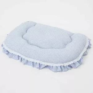 베네슈 레이스방석 강아지쿠션 체크블루