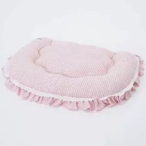 베네슈 강아지쿠션 체크핑크 레이스방석