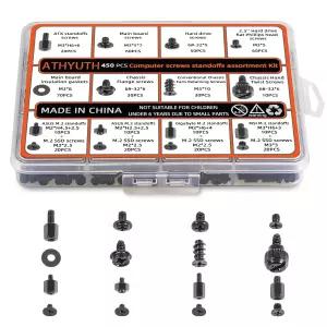 ATHYUTH 450피스 컴퓨터 나사 키트 - M.2 SSD 장착 마더보드 고정 PC 케이스 HDD 및 팬 포함 올인원 수리