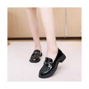 여자 플랫 슈즈 4계절 단화 가을 통굽 엠보 소가죽 원턱 작은 구두 빈티지 미들힐 화 BE3