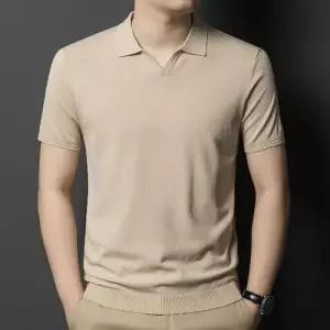 남성용 여름 캐주얼 반팔 풀오버 브이넥 출근룩 폴라 칼라 솔리드 반팔티 인기1