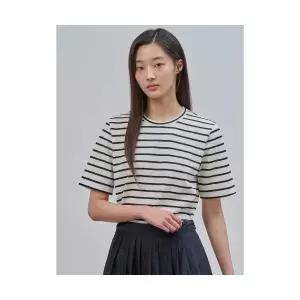 매장정품 BEANPOLE 빈폴 LADIES 스트라이프 라운드넥 반소매 티셔츠 블랙 (BF4742C055) BF4742C055 1115450