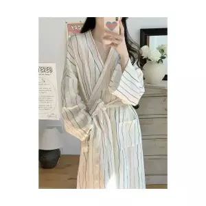 띠엔다 커플 잠옷세트 실내복 컬러 스트라이프 가운 잠옷 허리둘레 ADOR1