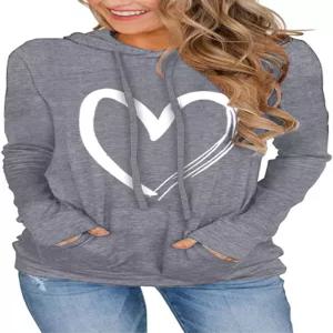 여성 후디 풀오버 귀여운 하트 스웨트셔츠 긴 소매 상의 주머니 포함