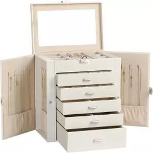 프레뷰티 대형 주얼리 박스 6단 PU 가죽 정리함 거울이 있는 다기능 수납 케이스 목걸이 팔찌 시계용 서랍