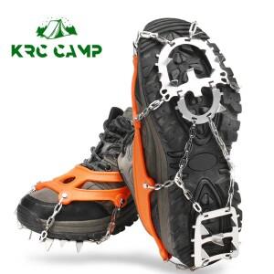 18 치아 아이스 그리퍼 스파이크 신발 용 안티 슬립 하이킹 등산 스노우 스파이크 크램폰 클리트 체인 클로