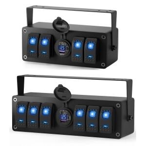 4/6구 방수 로커 스위치 박스 12V SPST ON/OFF LED 라이트 바 패널 (듀얼 USB 콘센트 PD3.0 & QC3.0 차량용