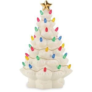 레녹스 피규어, 소중한 전통 아이보리 라이트업 세라믹 크리스마스 트리 장식, 홀리데이 겨울 장식 실내(아이보리, 1피스, 높이 8.82인치) 3개 AAA 배터리 미포함