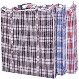 심플리 홈 세트 대형 플라스틱 체크무늬 수납 세탁 쇼핑백 4개 지퍼 손잡이 크기 18.5 x18.5 x5.5