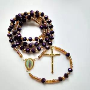 퍼플 묵주 비즈 천주교 플랫 성물