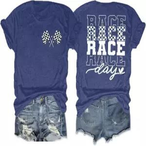 레이스 데이 셔츠 깃발 레이싱 의상 여성 재미있는 반팔 상의