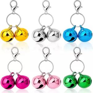 개 고양이 목걸이를 위한 펫노우즈 6PCS 펫벨 1팩 스테인리스 스틸 열쇠고리가 있는 소형 펫 목걸이 벨