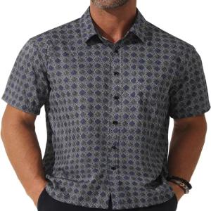 남성 반팔 캐주얼 버튼 다운 그래픽 프린트 셔츠 여름 언턱 비즈니스 패턴 드레스 포켓 포함