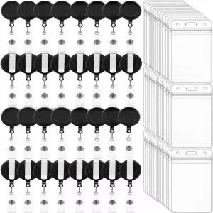 간호사 사무실 학교용 이름 카드 홀더가 있는 클립 ID 배지 클립이 접이식 릴 100팩 수직 홀더 블랙