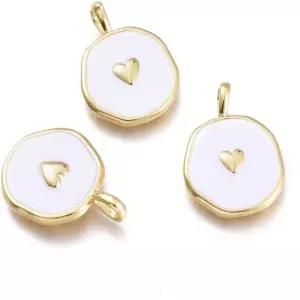 DanLingJewelry10Pcs 화이트 하트 참과 브라스 에나멜 참이 포함된 평평한 원형 보석 제작 팔찌 귀걸이