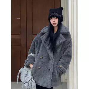 LEFTSEOUL [뉴브랜드페이백]테디베어 오버핏 더블 하프 울 코트 [다크그레이]