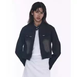 매장정품플레이스 스튜디오 PLACE STUDIO 샌드 워싱 데님 빈티지 바이커 크롭 자켓 점퍼 [흑청]24F888306-7